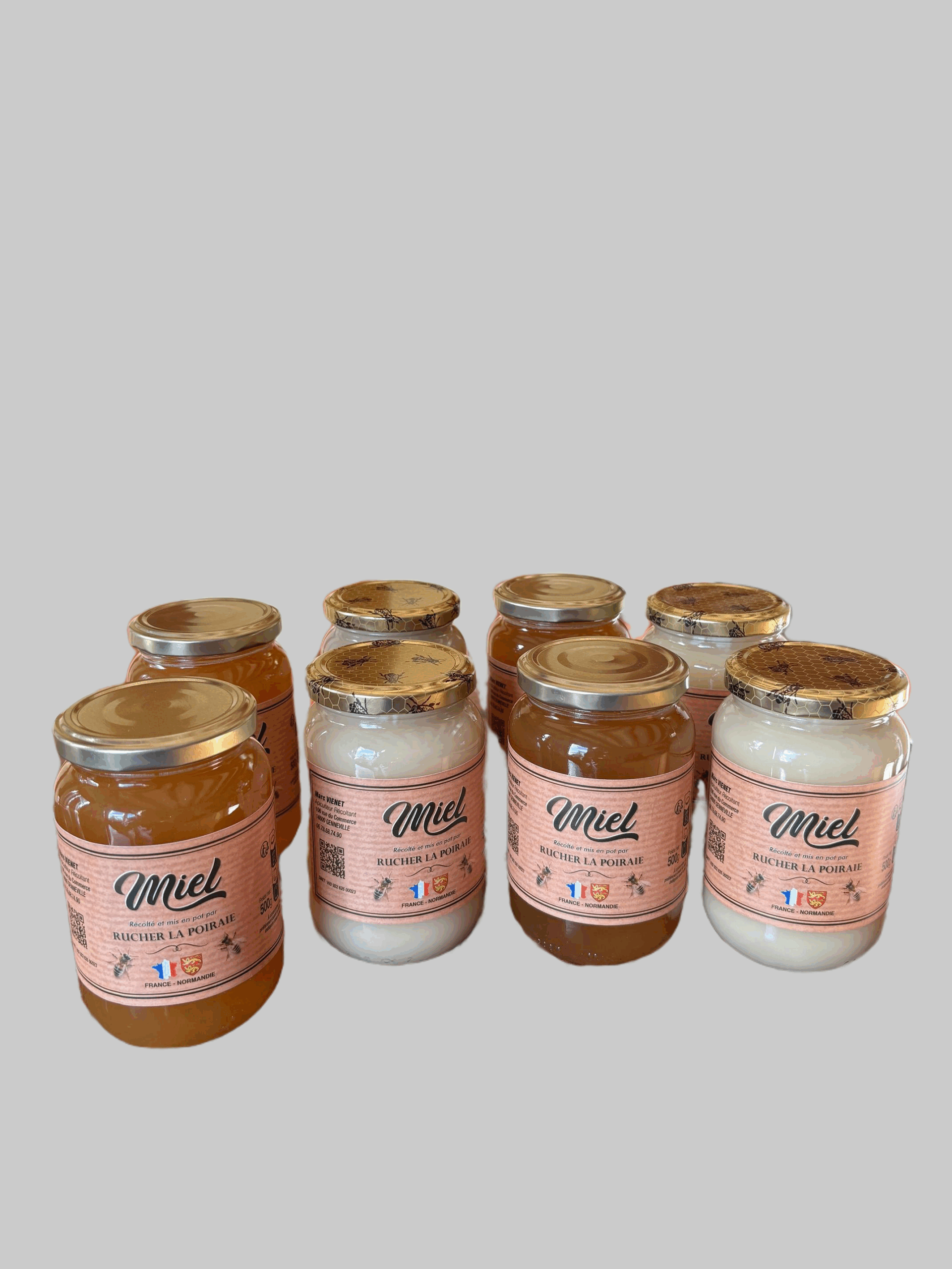 lot de 4 pots de miel d'été et 4 printemps de 500g (livraison comprise)